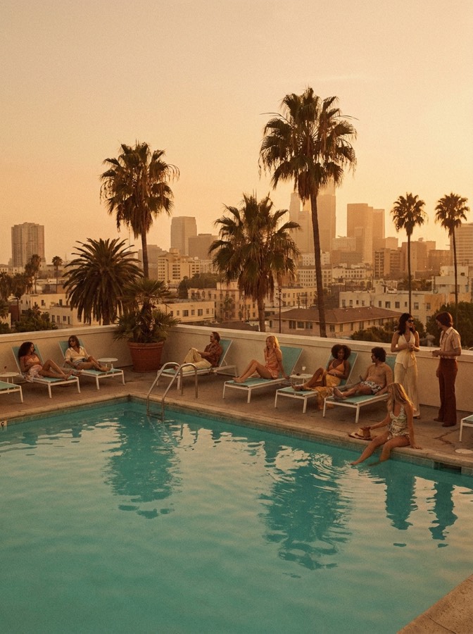 Rooftop pool at golden hour
